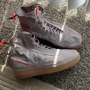 Stylish High-Top Athletic Shoes - Light Gray and Orange